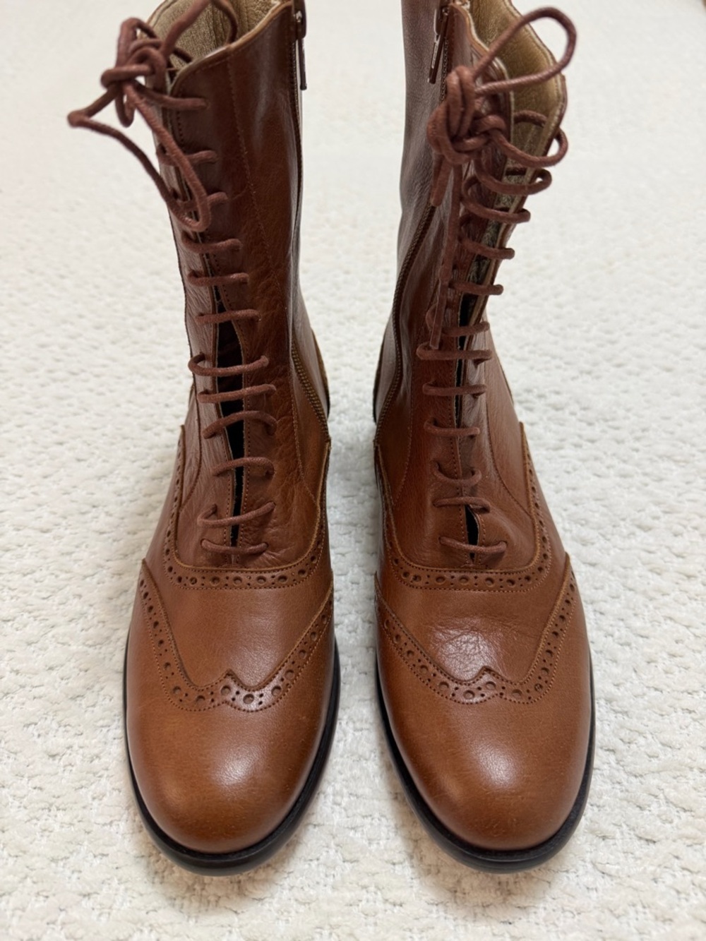 Vintage Artizen Cognac Brown Leather Lace up Brogue Wingtip Boots Women Size 37